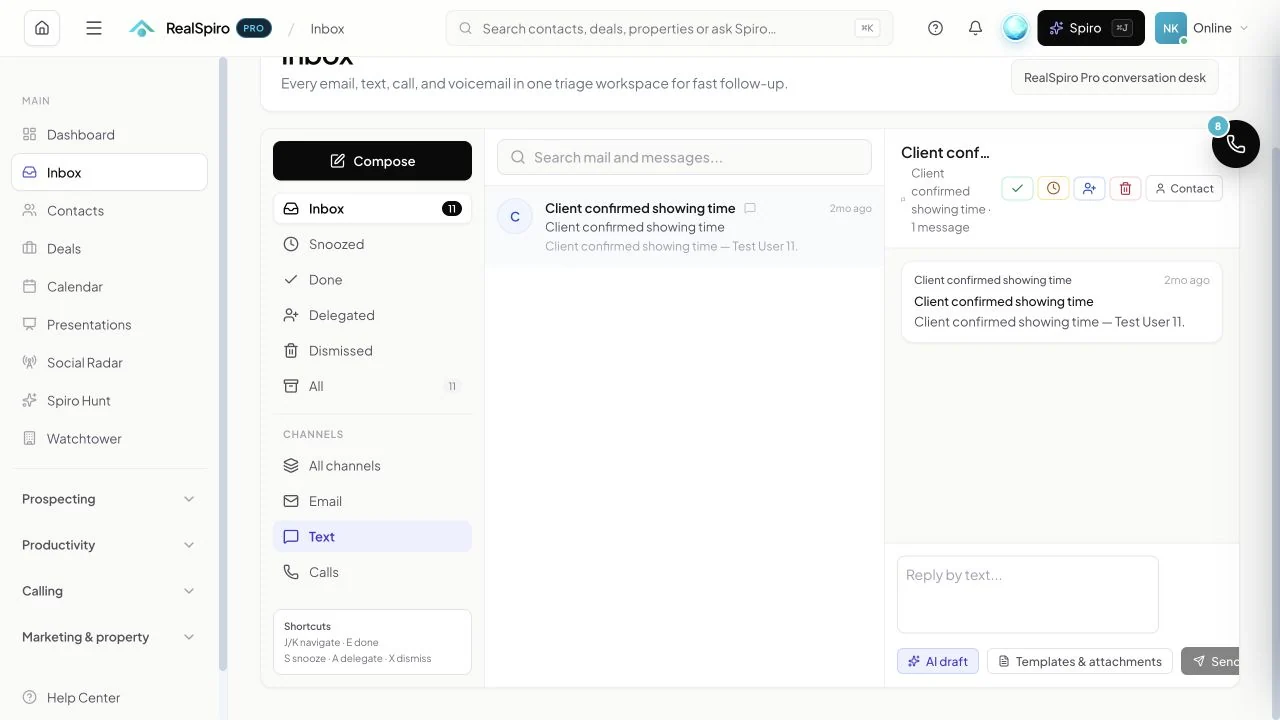 RealSpiro unified inbox SMS channel