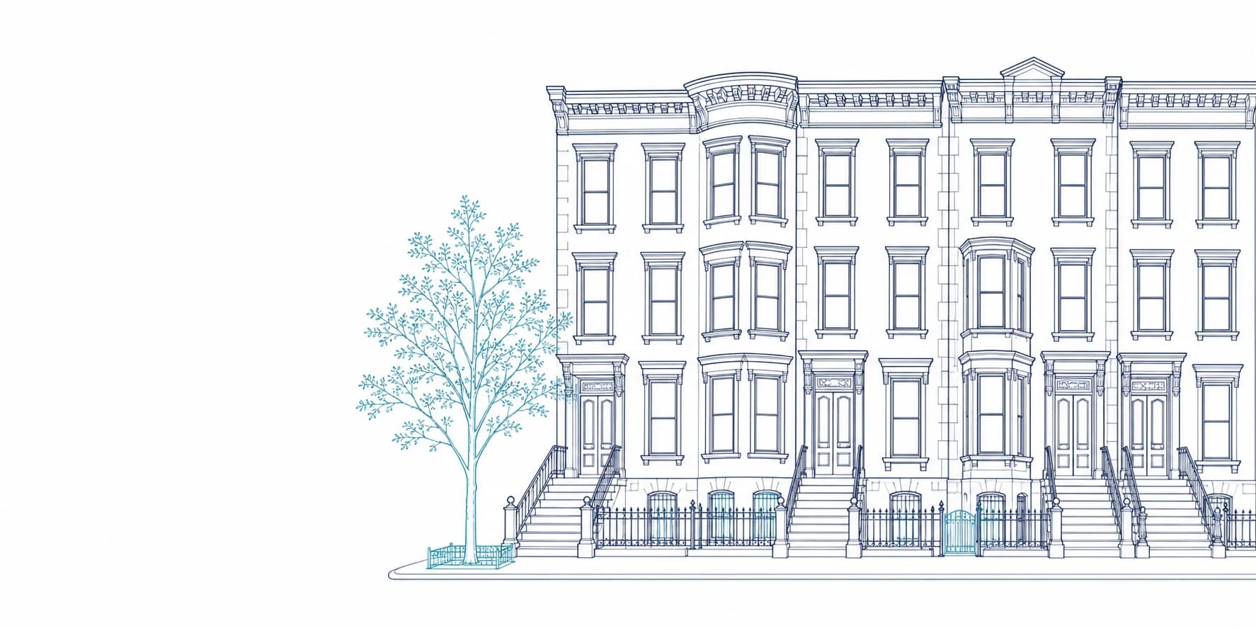 Architectural line drawing of New York City row houses